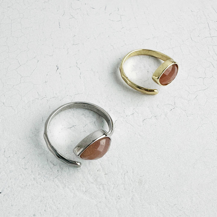 Sunstone Teardrop Wrap Ring in Gold and Silver