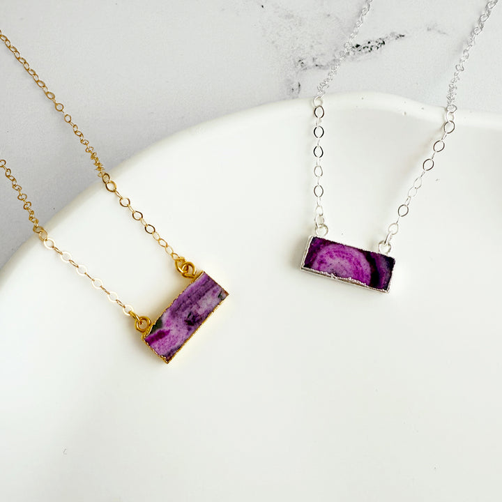 Pink Solar Quartz Bar Necklace