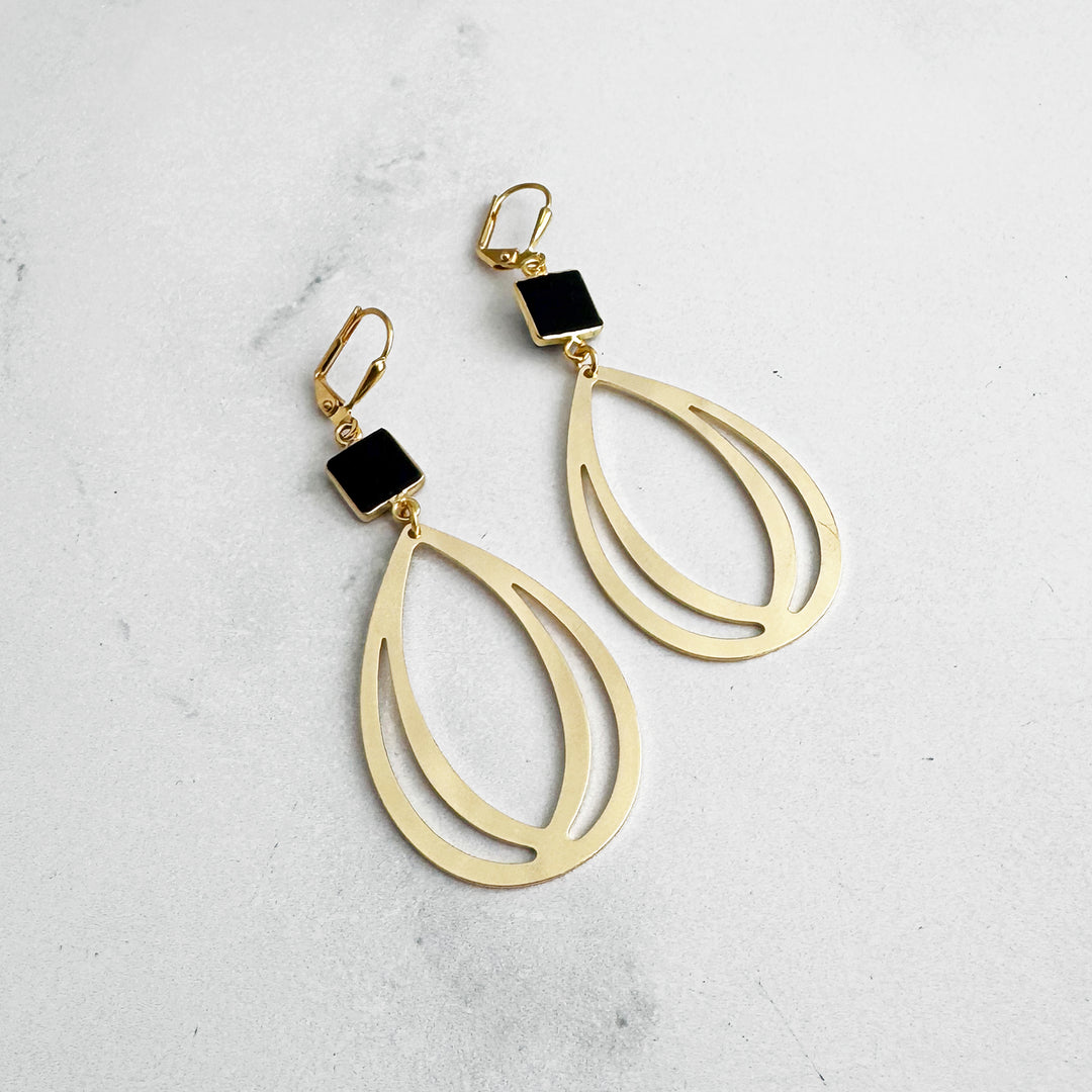 Black Onyx and Layered Teardrop Statement Earrings