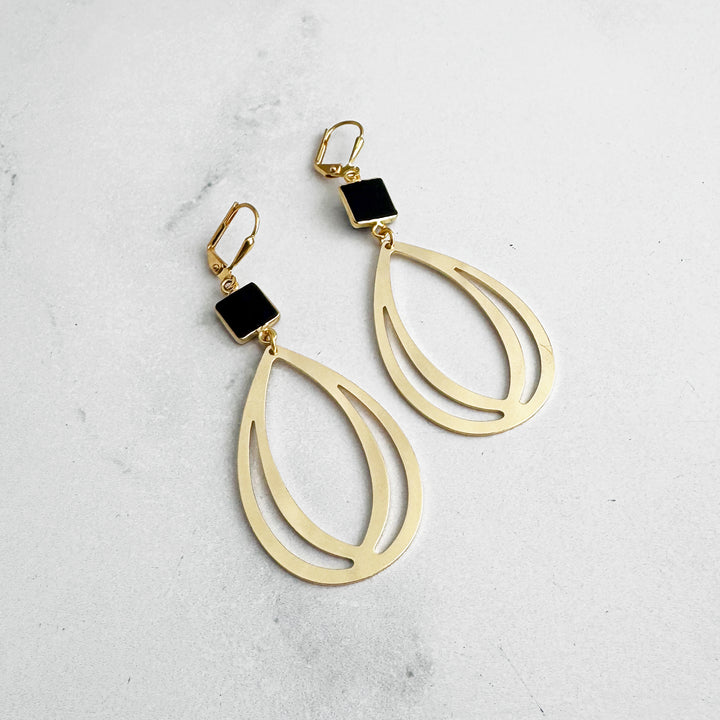 Black Onyx and Layered Teardrop Statement Earrings