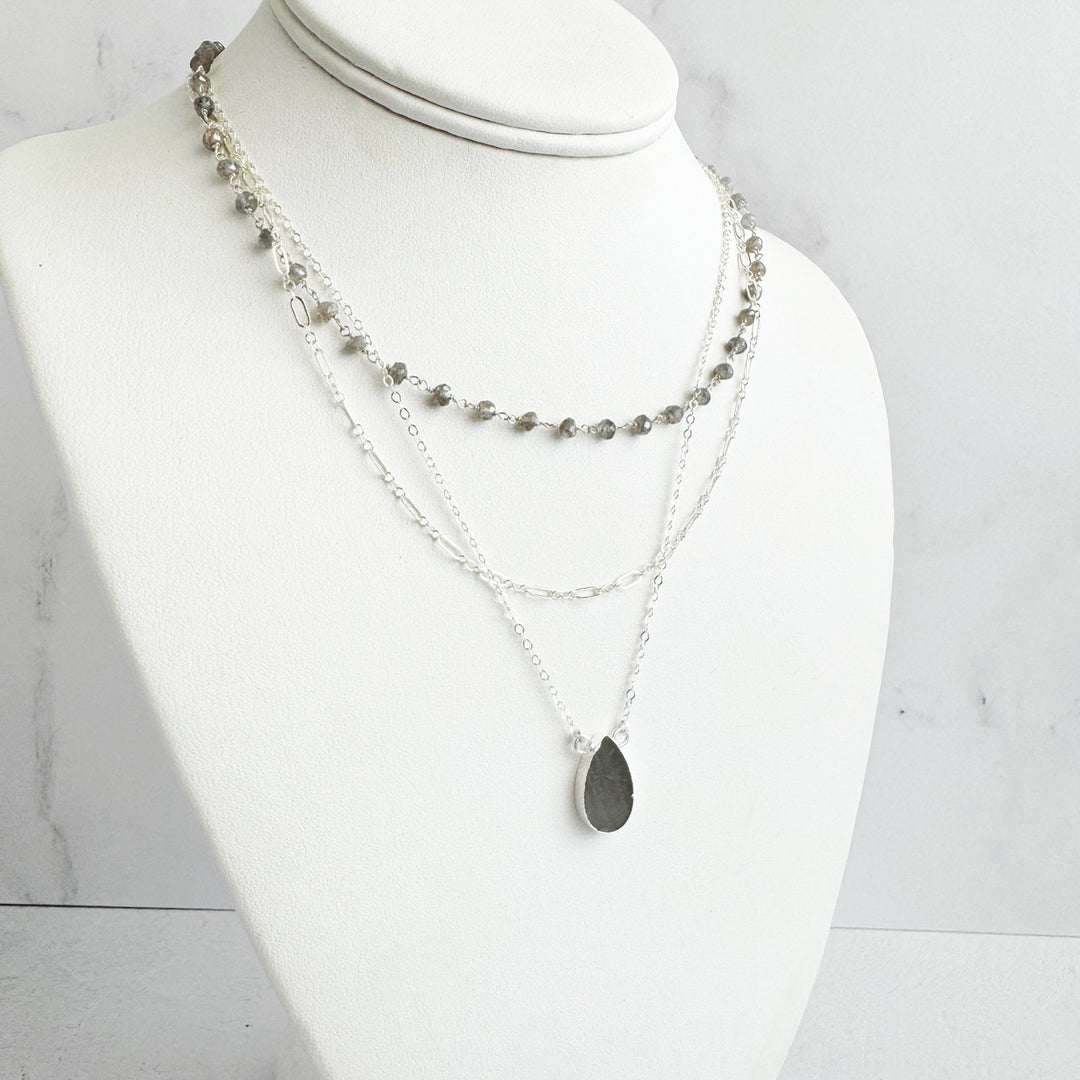 Labradorite Triple Layering Necklaces Set in Silver