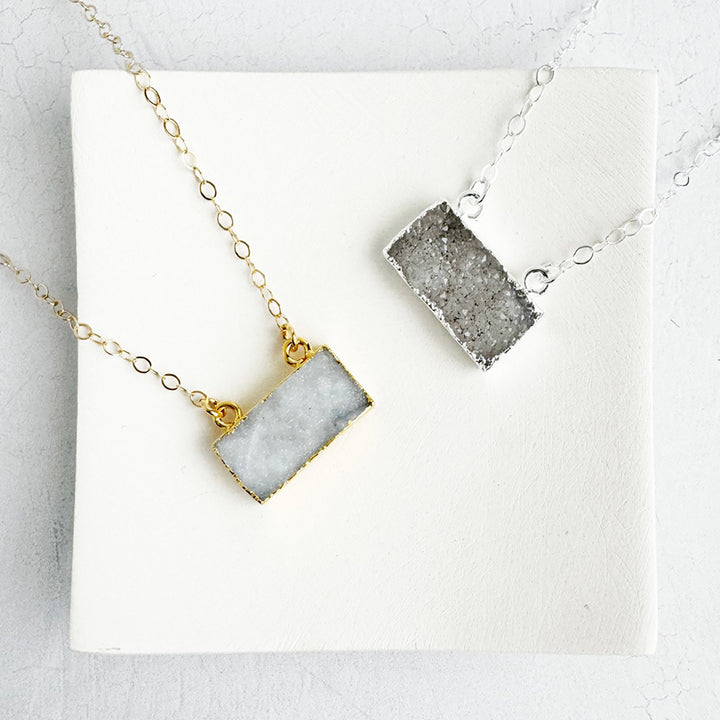 White Grey Druzy Bar Necklace in Gold and Silver