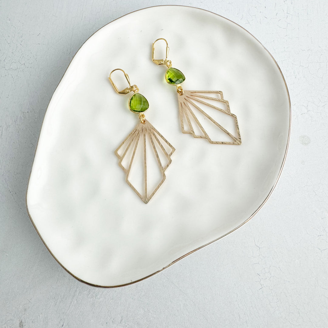 Layered Fan Earrings with Peridot Stones