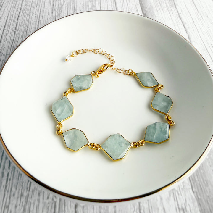 Aquamarine Freeform Statement Bracelet in Gold