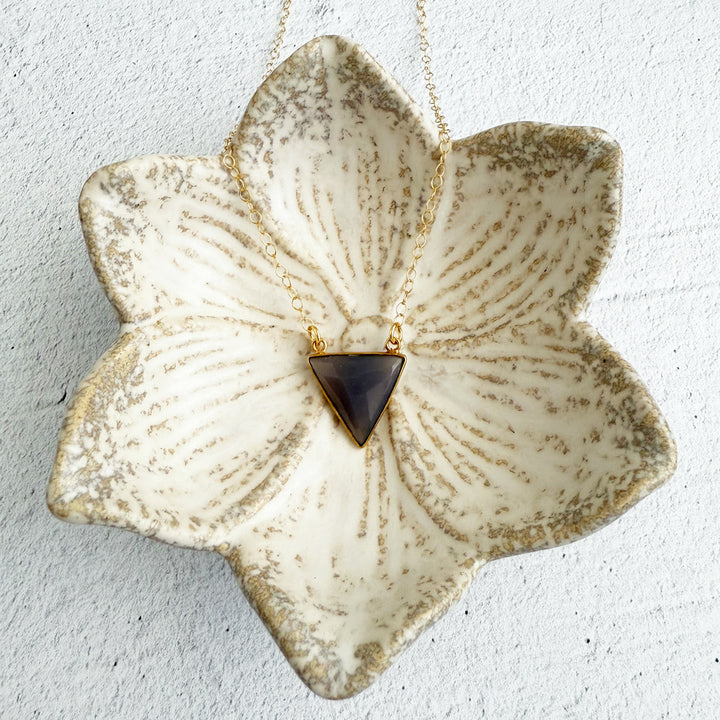 Gray Chalcedony Triangle Bezel Necklace in Gold