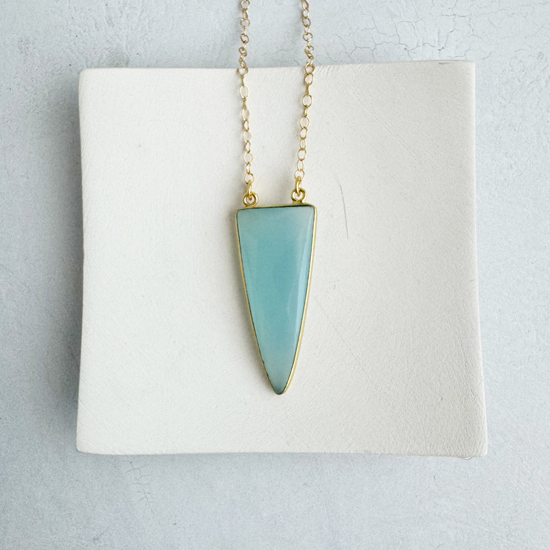 Light Blue Chalcedony Long Triangle Necklace