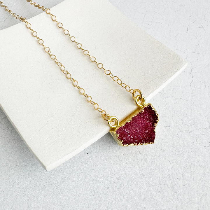 Small Red Druzy Chevron Necklace in 14k Gold Filled and Sterling Silver