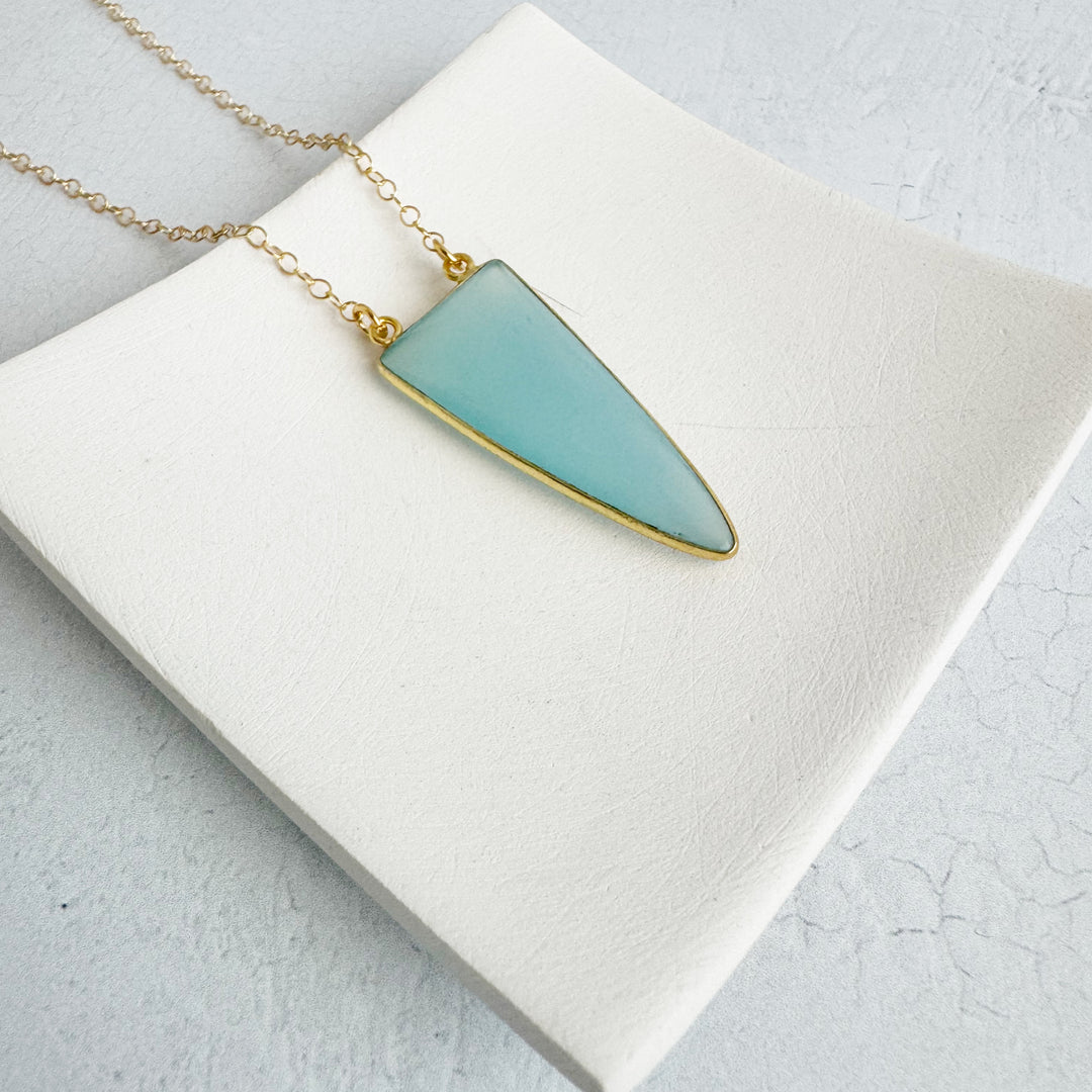 Light Blue Chalcedony Long Triangle Necklace