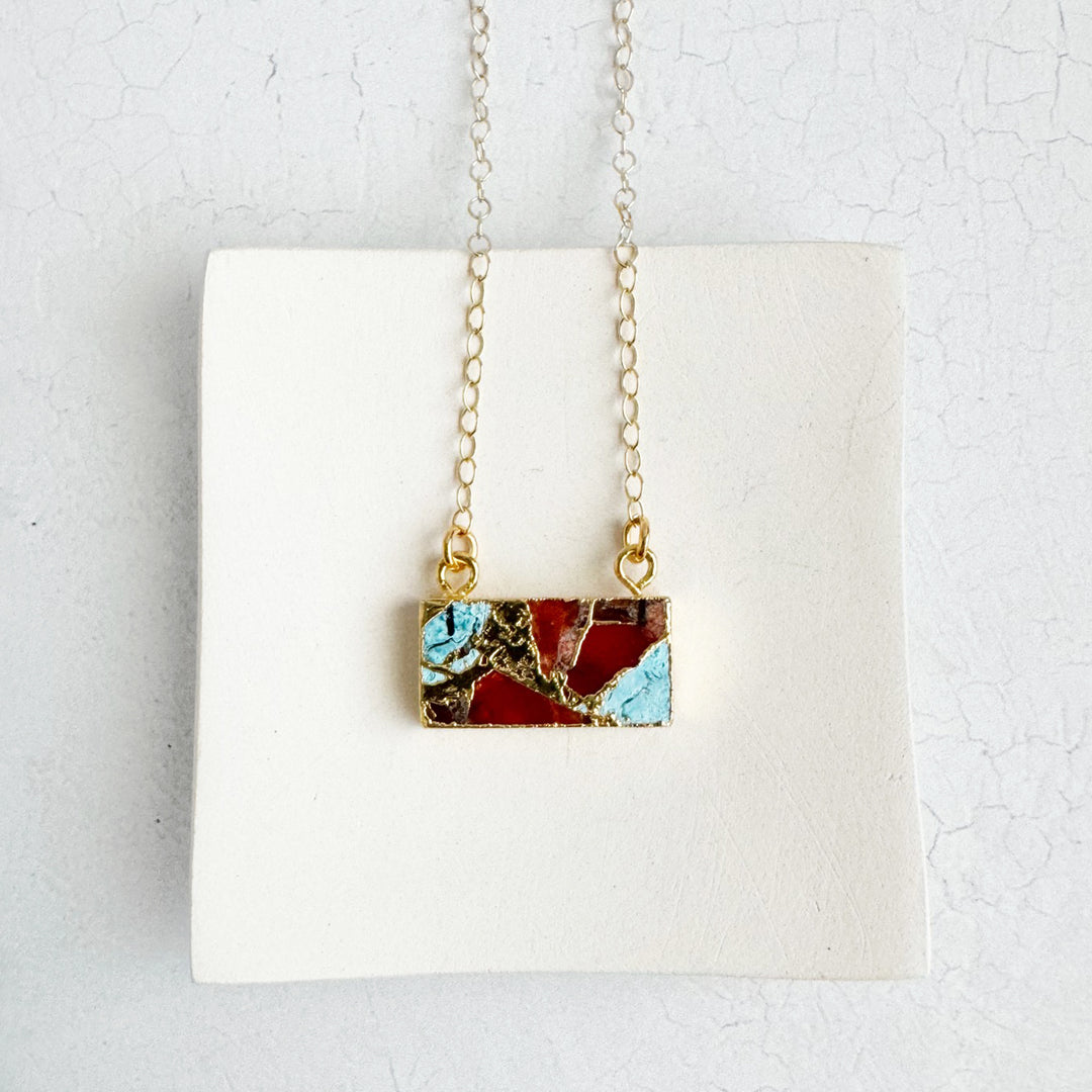 Turquoise and Red Mojave Bar Necklace in 14k Gold Filled and Sterling Silver