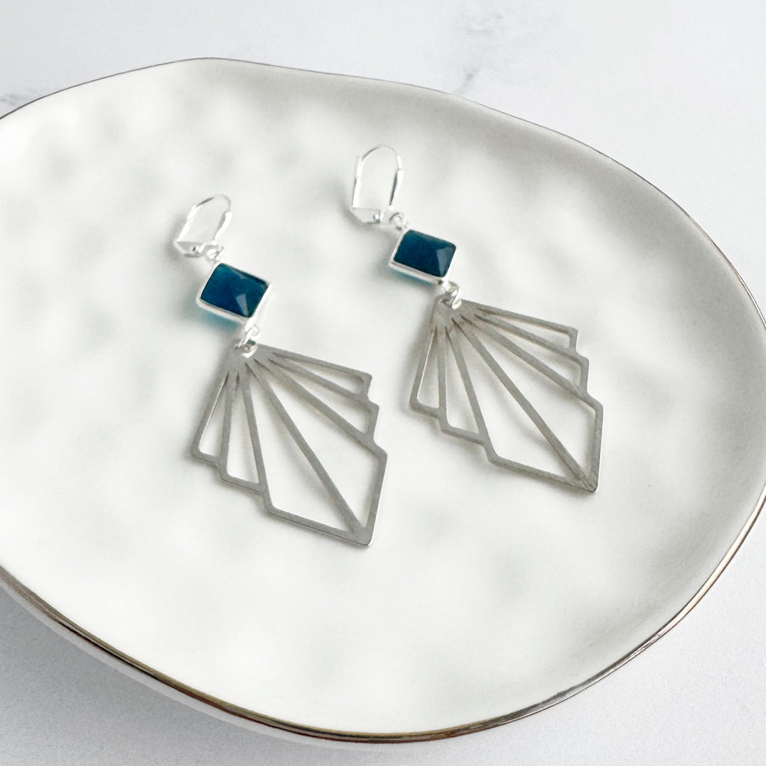 Apatite and Layered Fan Statement Earrings in Brushed Silver