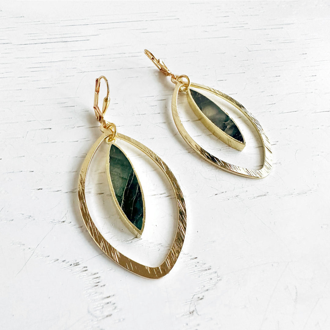 Labradorite Marquise Dangle Earrings in Brushed Gold