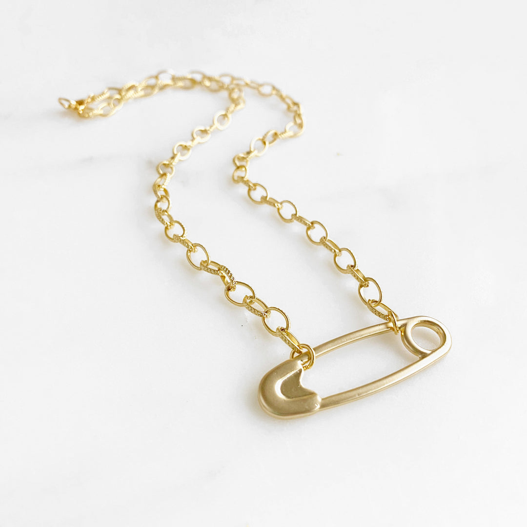 Safety Pin Necklace in Chunky Gold Chain