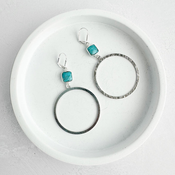 Turquoise Hoop Earrings in Brushed Silver