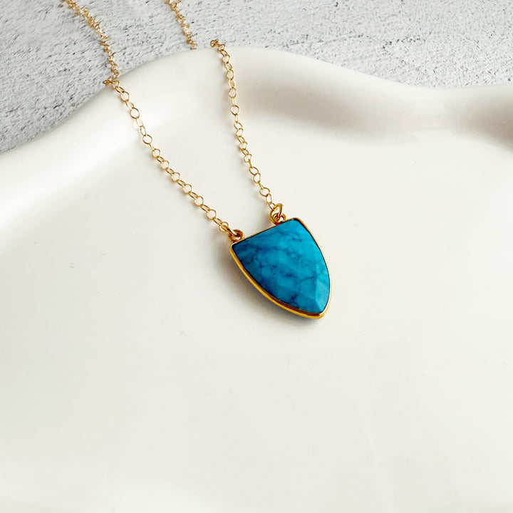 Turquoise Shield Necklace in Gold