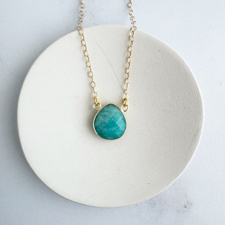 Amazonite Water Drop Necklace in Gold. Simple Amazonite Stone Necklace. Simple Jewelry Gift.