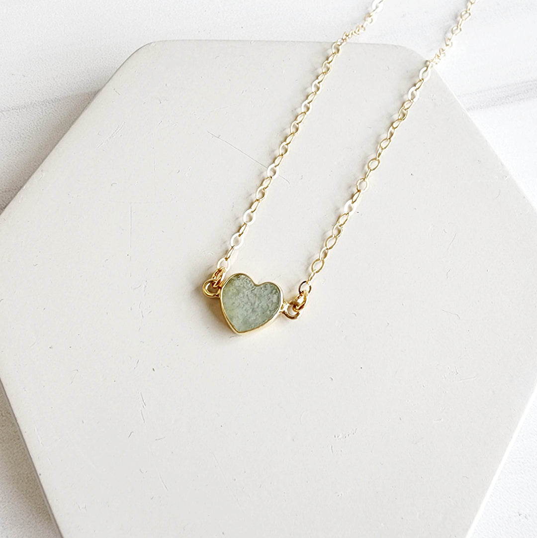 Dainty Bezel Heart Stone Necklace in Gold