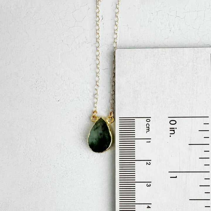 Raw Emerald Teardrop Necklace in 14k Gold Filled and Sterling Silver