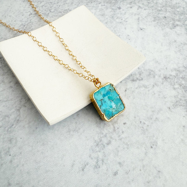 Turquoise Freeform Rectangle Slice Necklace