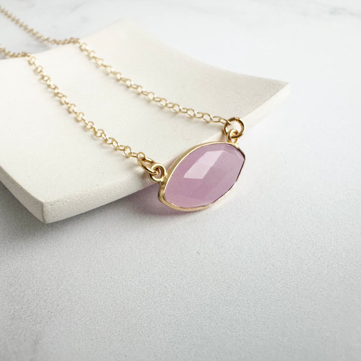 Rose Quartz Marquise Pendant Necklace in Gold