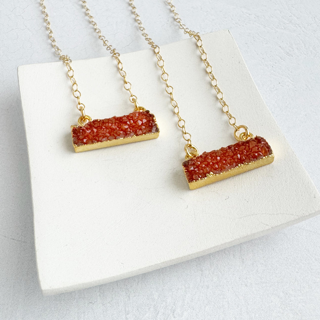 Small Orange Druzy Bar Necklace in 14k Gold Filled