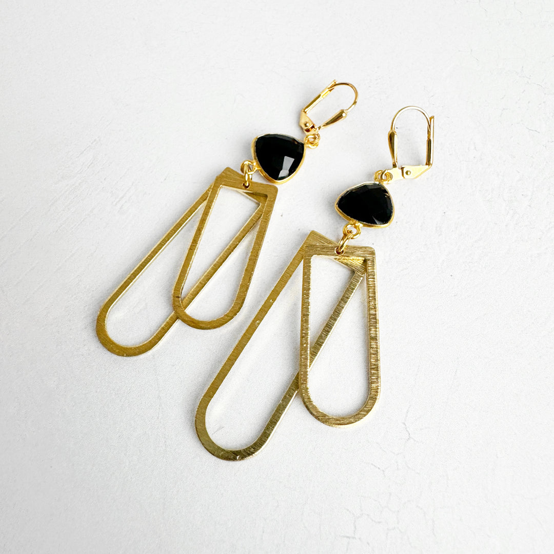 Double Horseshoe Gemstone Earrings in Brushed Gold