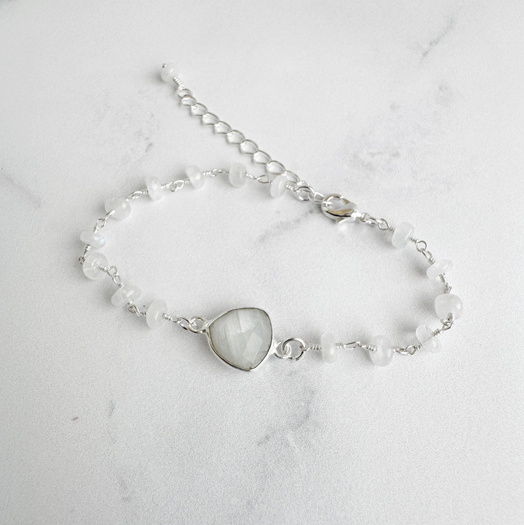 Moonstone and Quartz Beaded Chain Bracelet in Silver