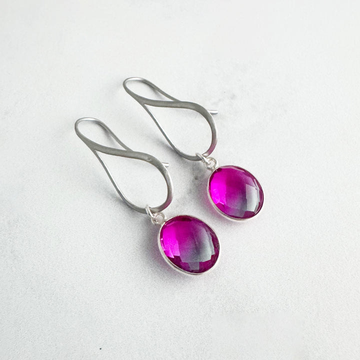 Pink Purple Aura Quartz Drop Earrings in Silver