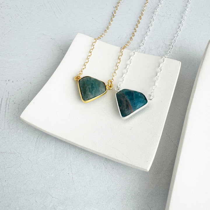 Apatite Triangle Bezel Necklace in Gold and Silver