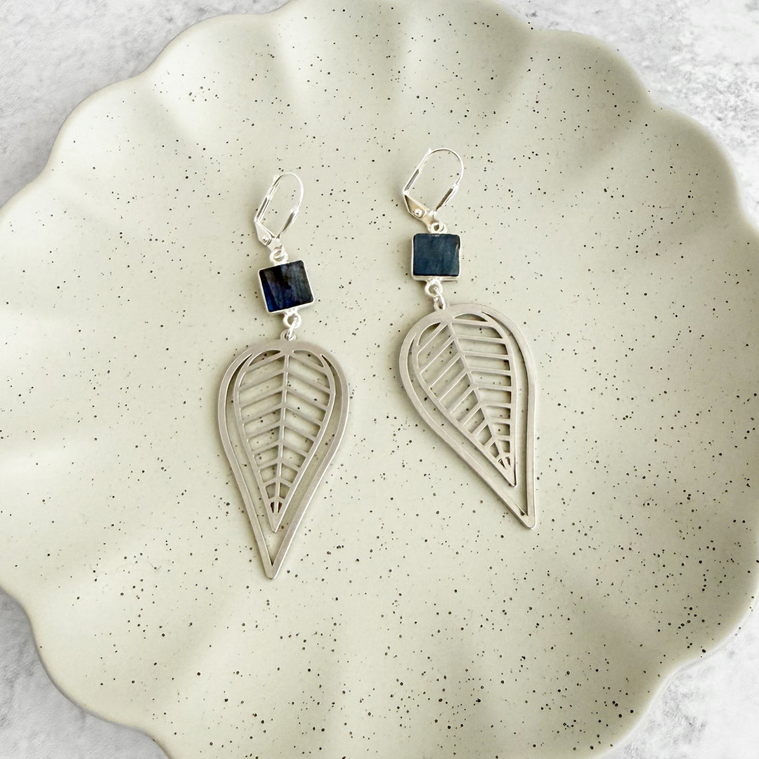 Labradorite Leaf Statement Earrings