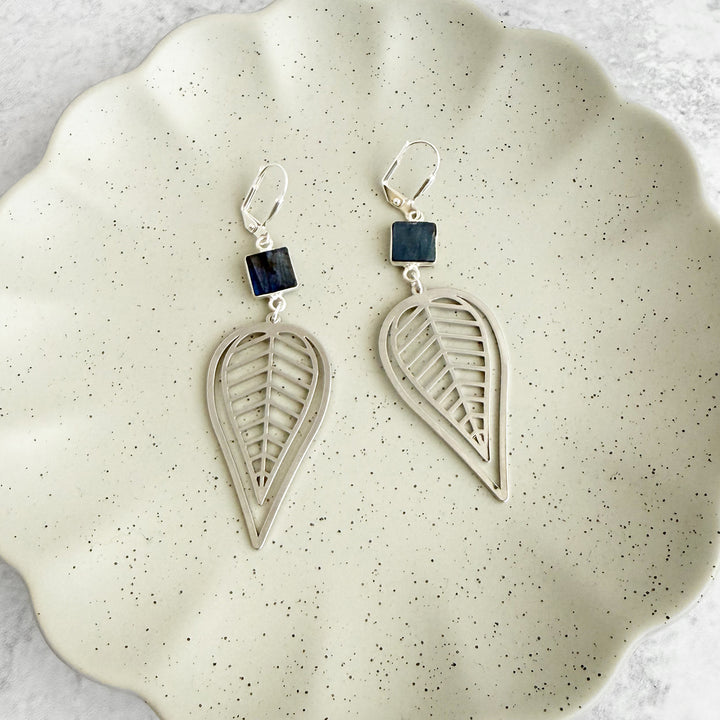 Labradorite Leaf Statement Earrings