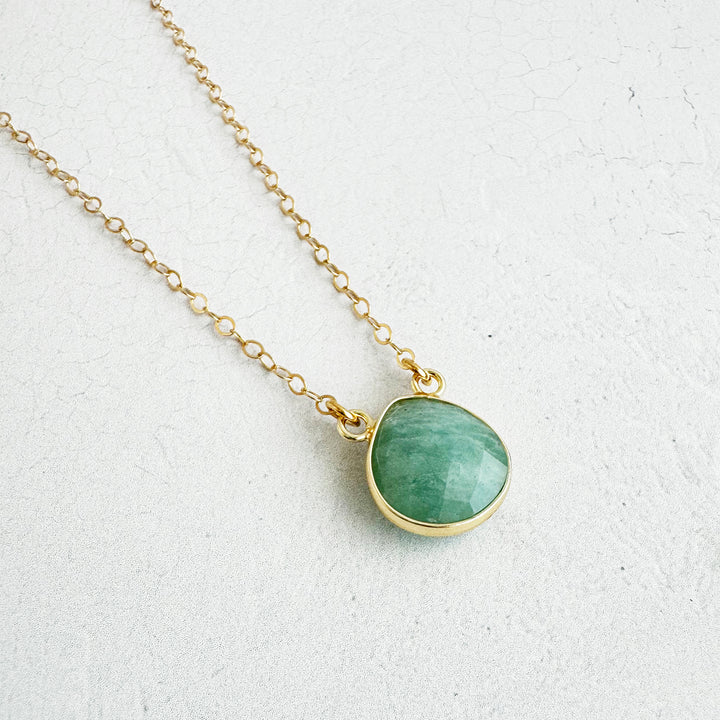 Amazonite Water Drop Necklace in Gold. Simple Amazonite Stone Necklace. Simple Jewelry Gift.