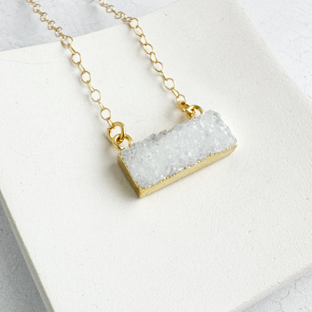 Small White Druzy Bar Necklace in 14k Gold Filled and Sterling Silver