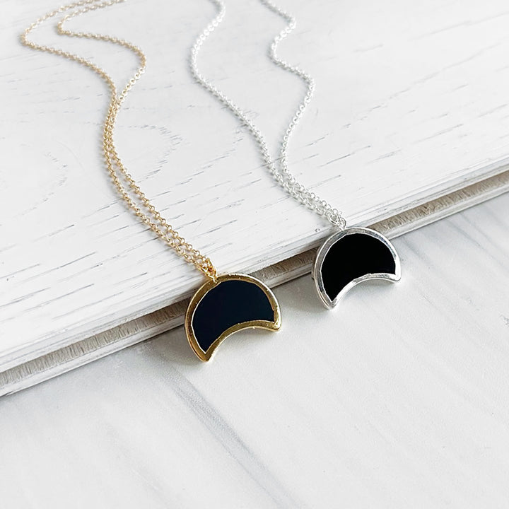 Black Onyx Crescent Necklace in 14k Gold Filled or Sterling Silver