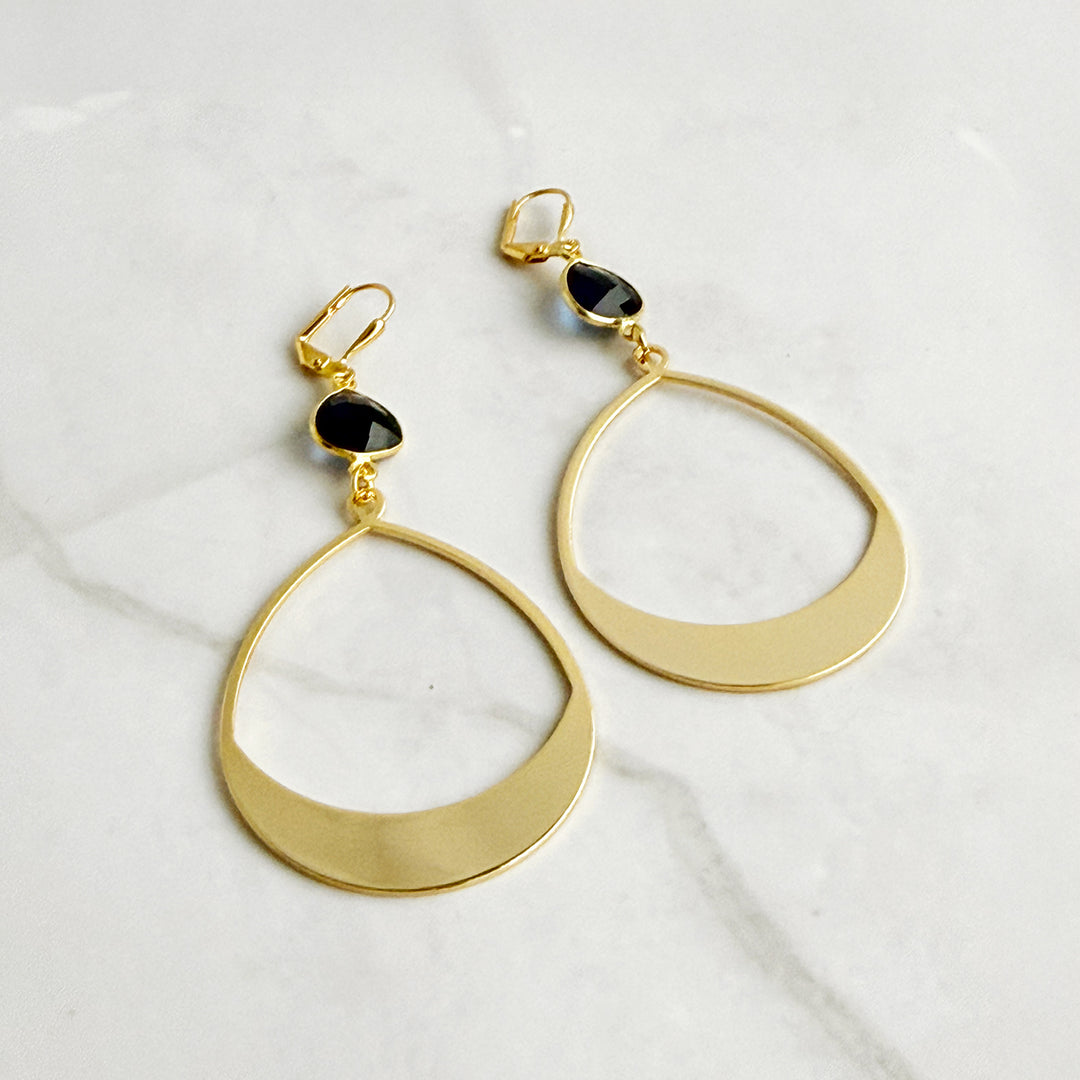 Blue Chalcedony and Teardrop Statement Earrings in Gold