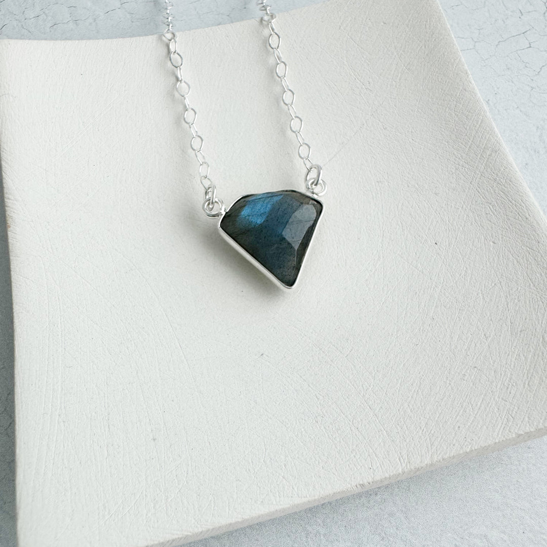 Labradorite Triangle Bezel Necklace in Gold and Silver