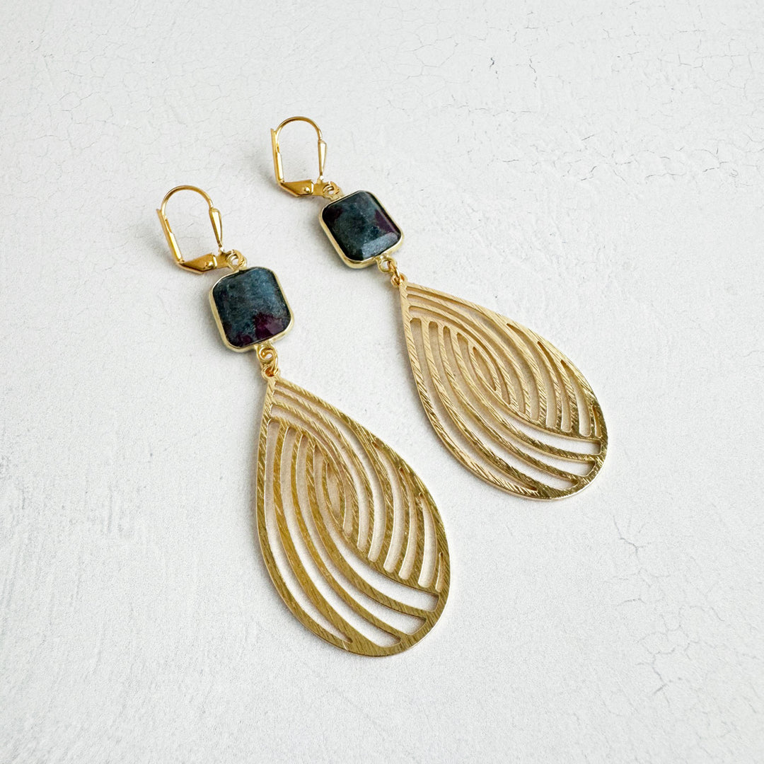 Ruby Zosite Swirl Teardrop Earrings in Brushed Gold