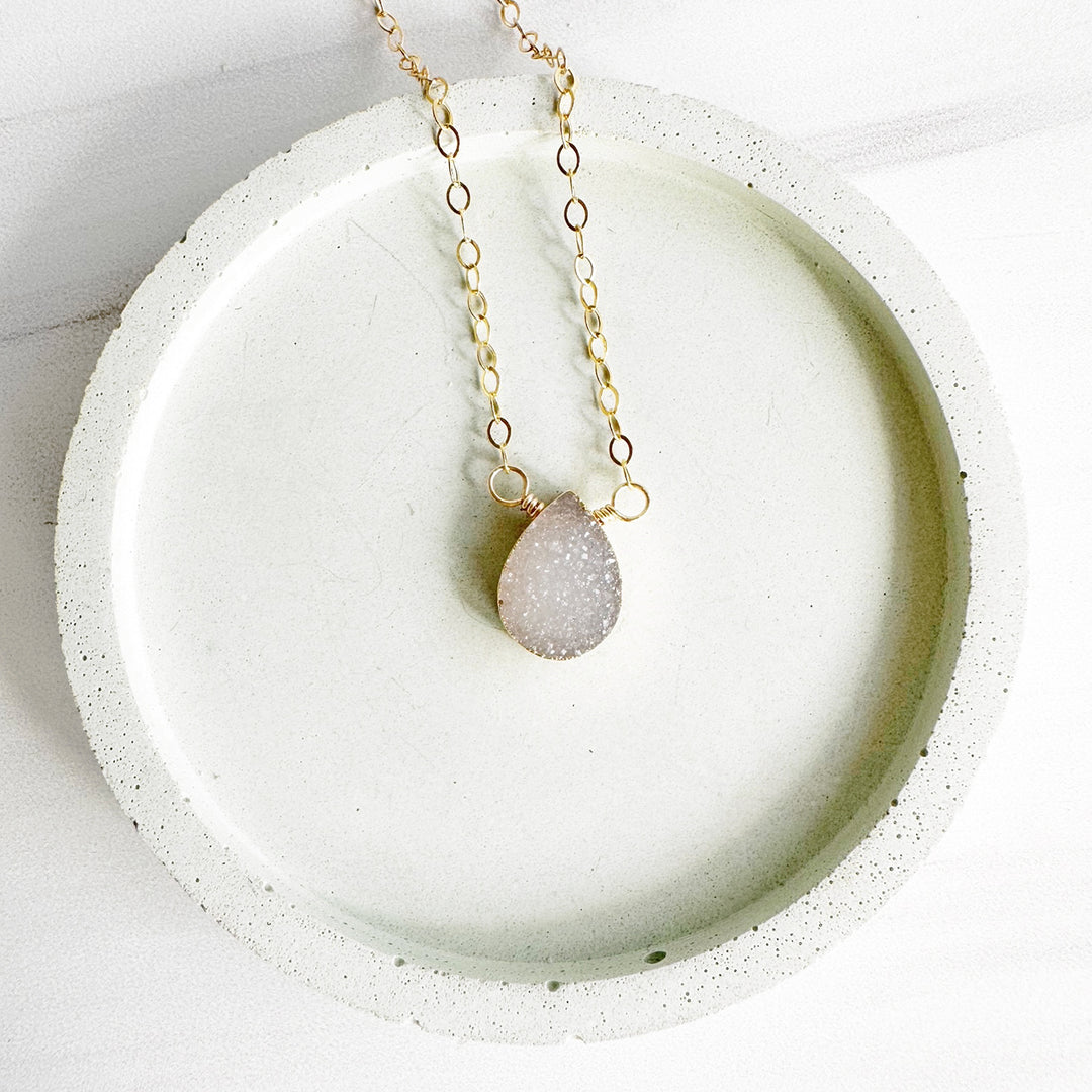 Dainty Grey Druzy Choker Necklace with 14k Gold Filled Chain