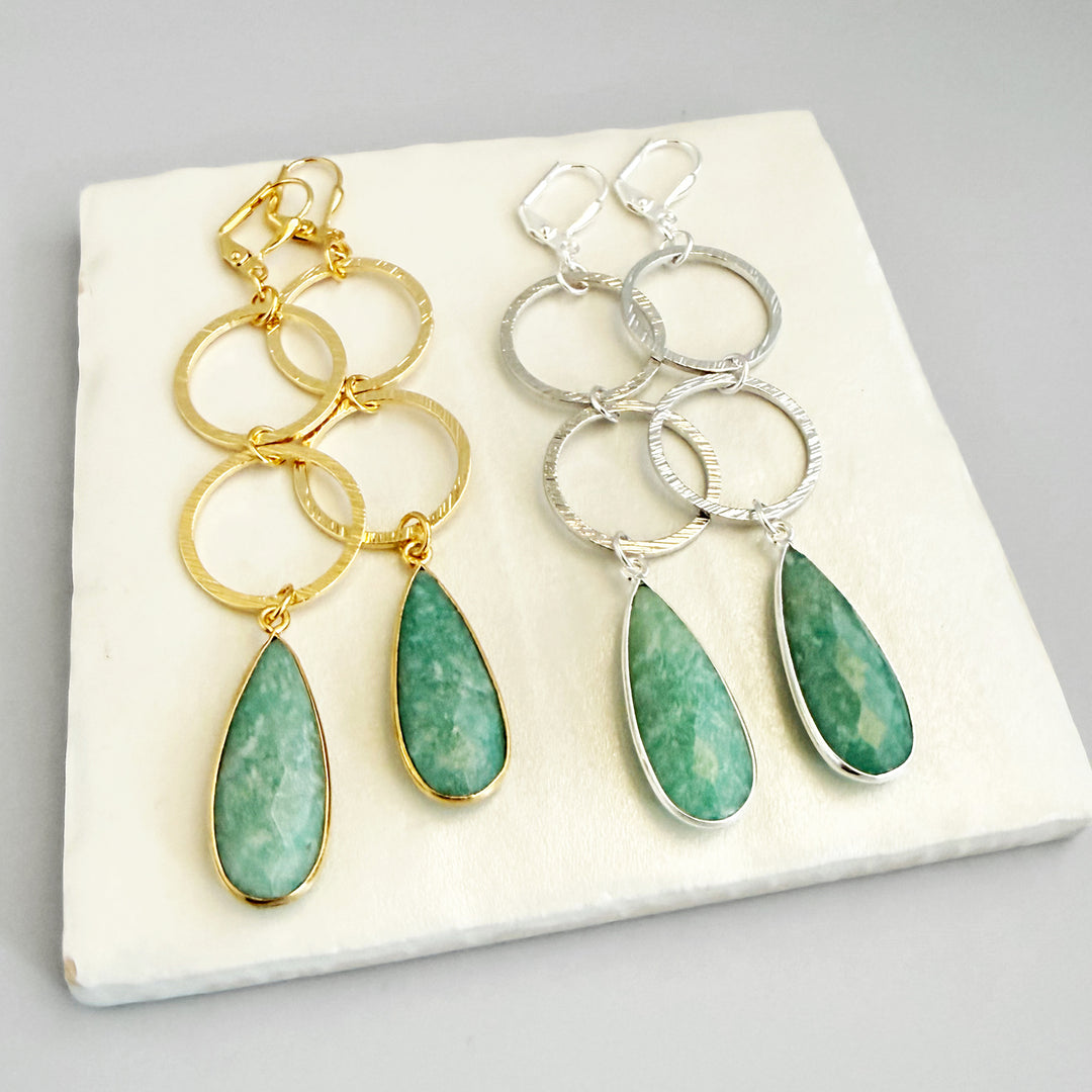 Amazonite Double Circle Dangle Earrings