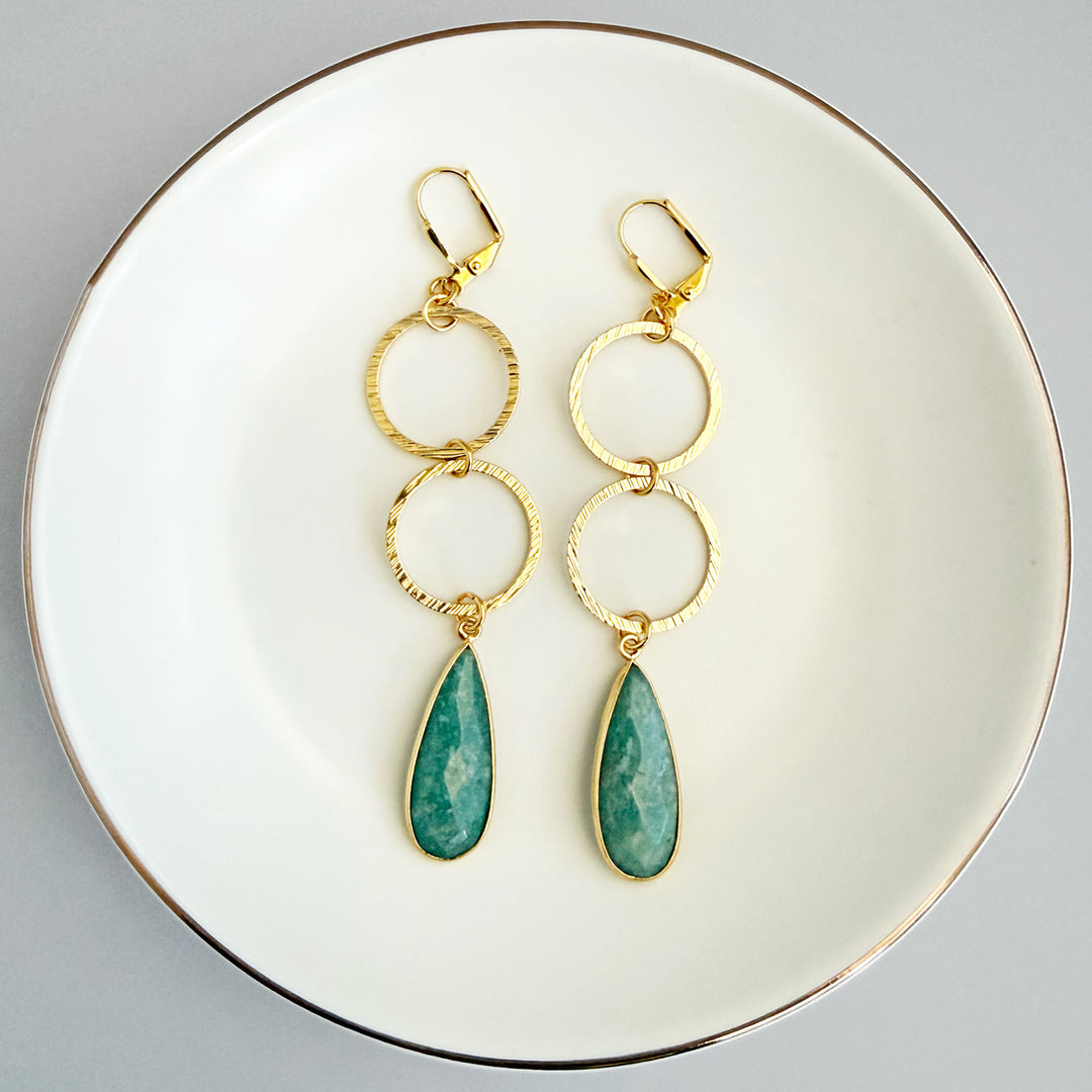Amazonite Double Circle Dangle Earrings
