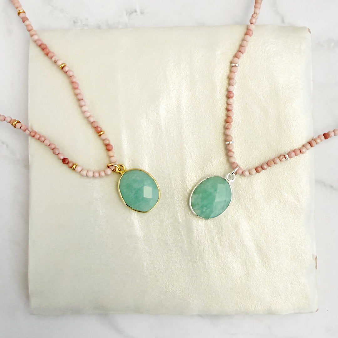 Amazonite Oval and Pink Opal Beaded Necklace