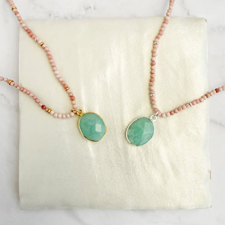 Amazonite Oval and Pink Opal Beaded Necklace