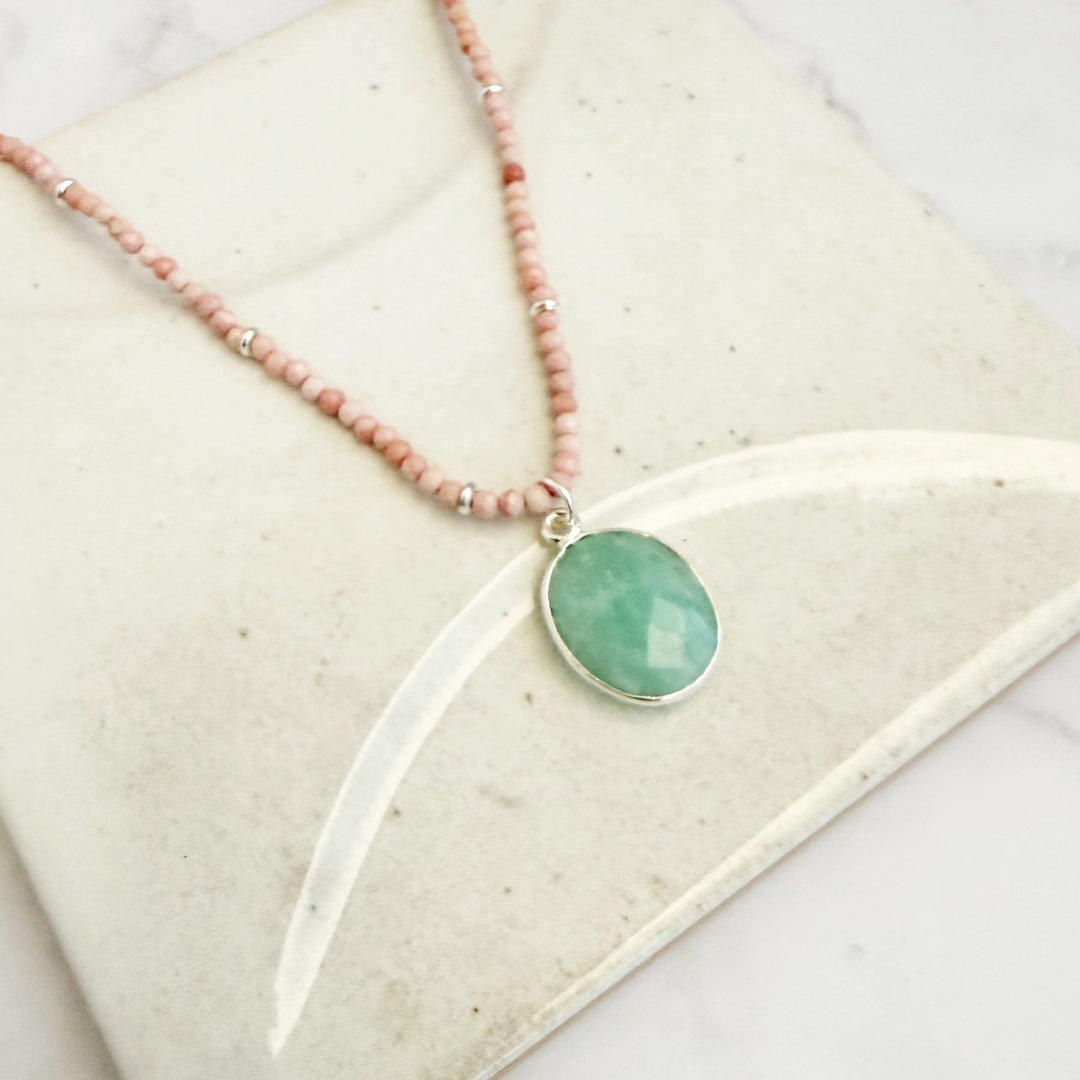 Amazonite Oval and Pink Opal Beaded Necklace