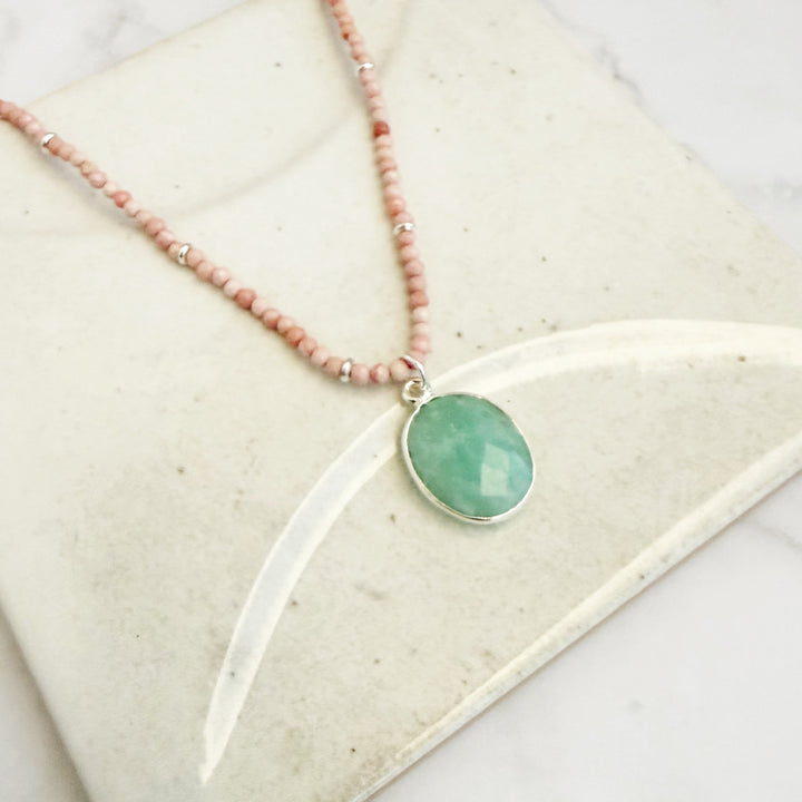 Amazonite Oval and Pink Opal Beaded Necklace