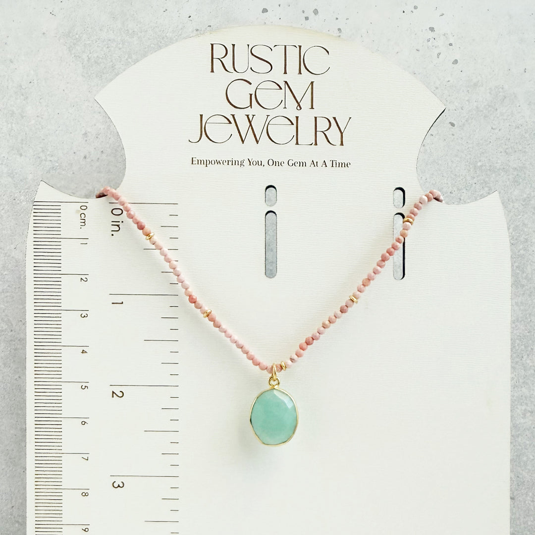 Amazonite Oval and Pink Opal Beaded Necklace