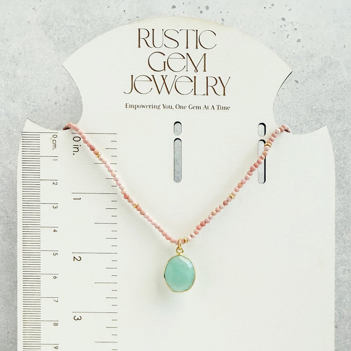 Amazonite Oval and Pink Opal Beaded Necklace