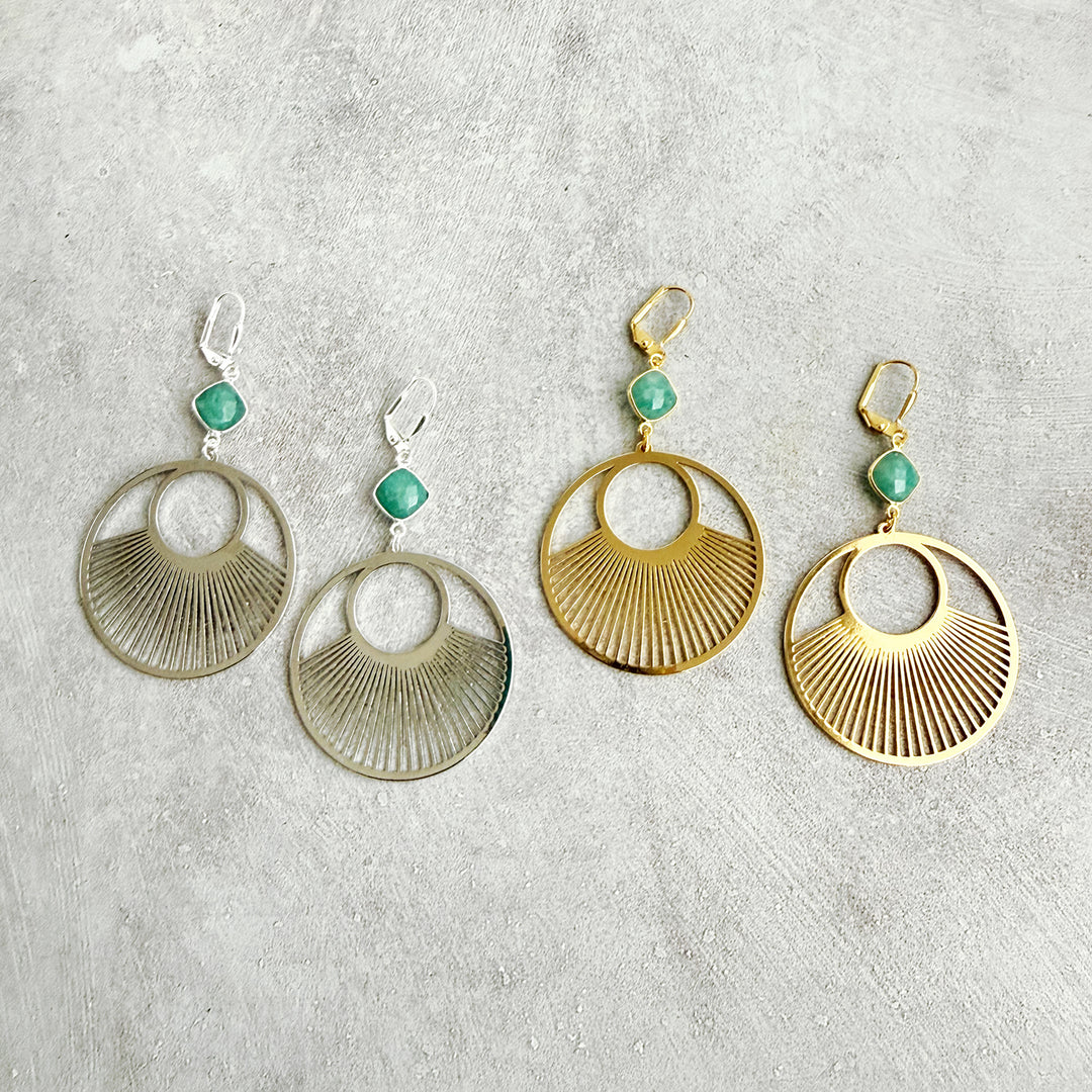 Amazonite Sunbeam Hoop Earrings