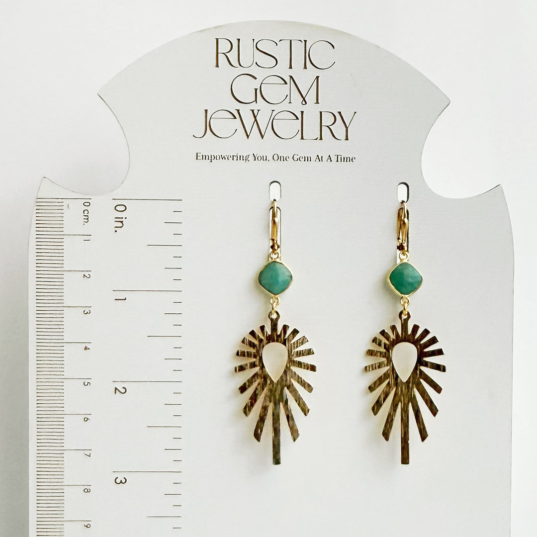 Amazonite Sunburst Statement Earrings in Brushed Gold