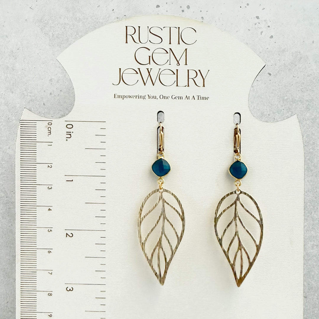 Apatite Leaf Statement Earrings in Brushed Gold