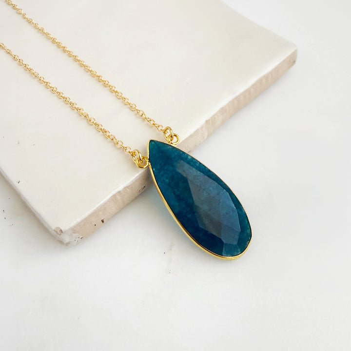 Apatite Teardrop Bezel Statement Necklace