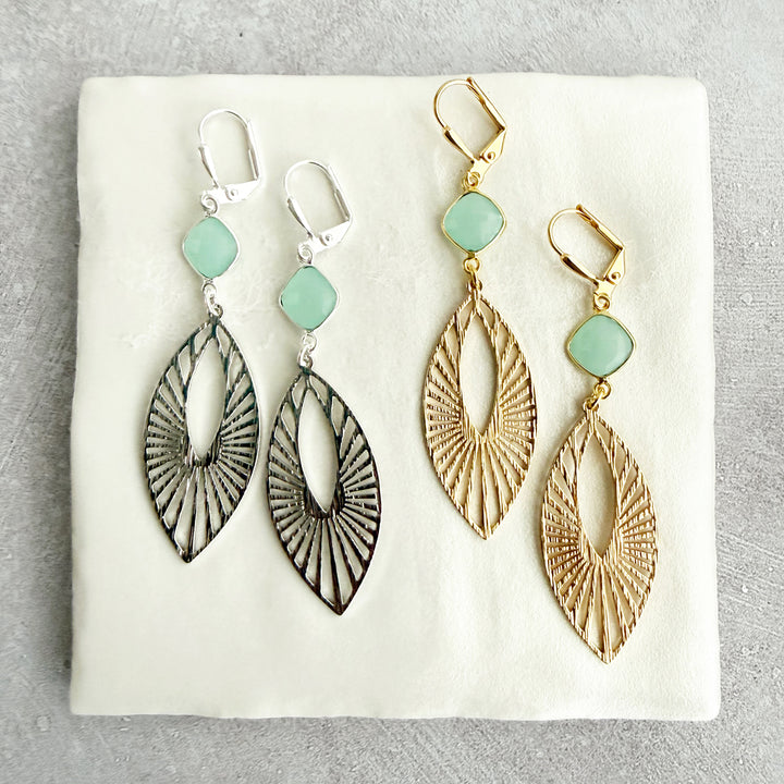 Aqua Chalcedony Sunbeam Marquise Earrings